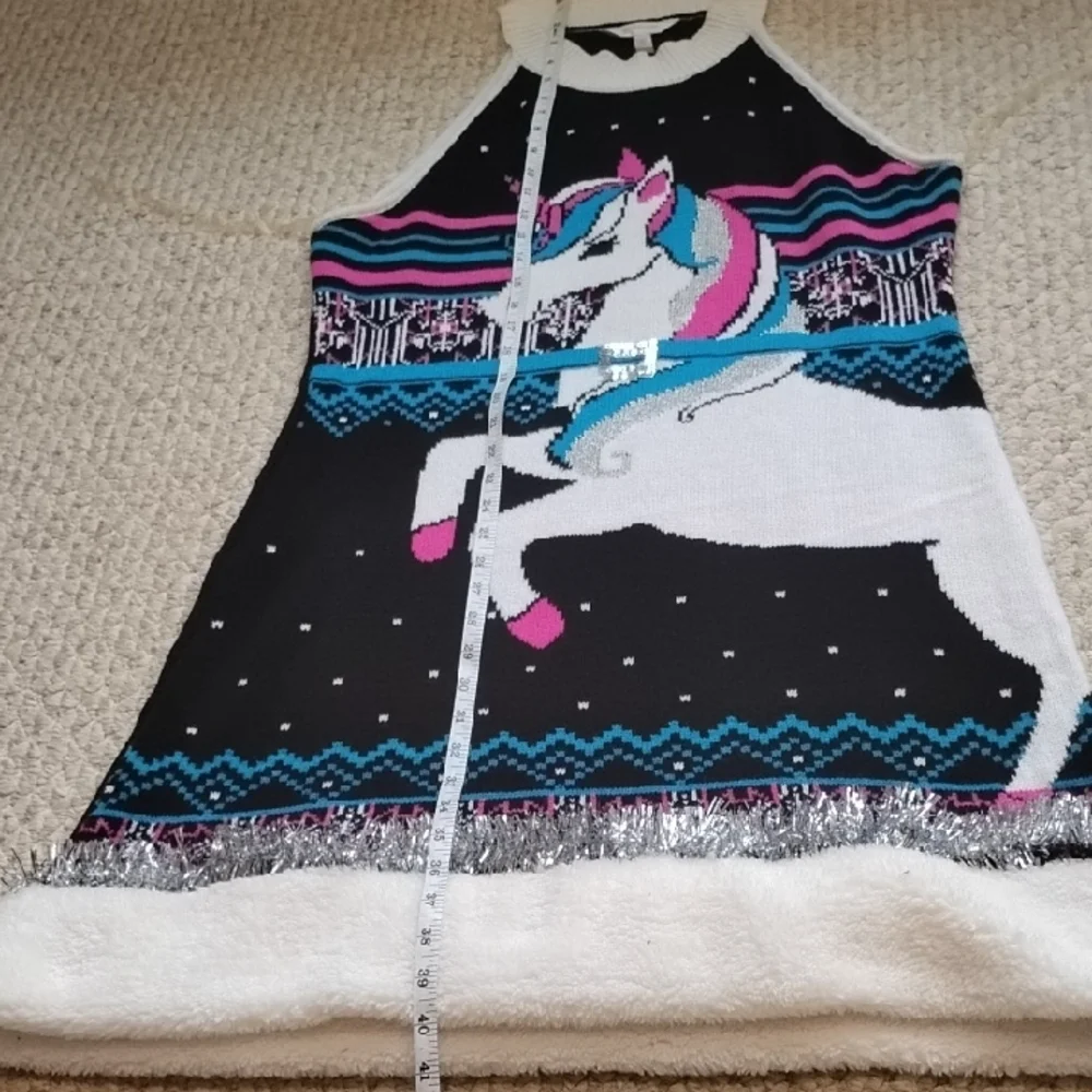 Festive Sweater Ugly Holliday Mini Dress Black Sparkle Sz XXL (19) Soft Stretchy - Picture 6 of 14
